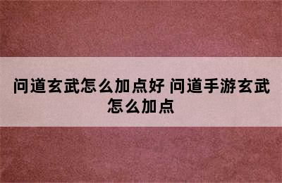 问道玄武怎么加点好 问道手游玄武怎么加点